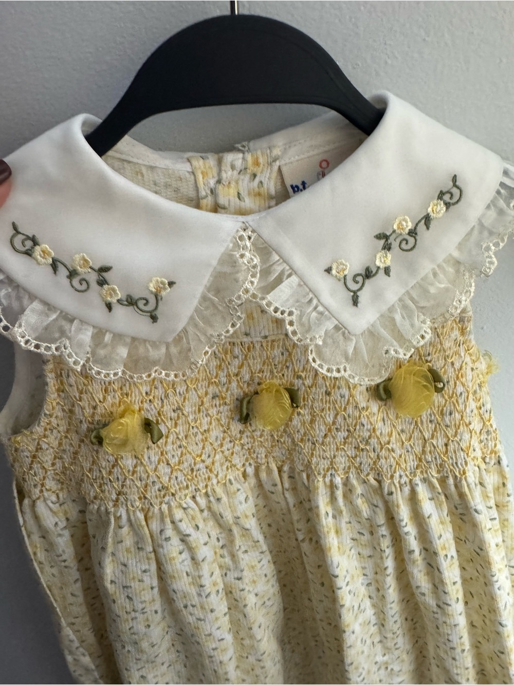 Vintage Yellow Smocked Floral Peter Pan Collar Dress for Kids
